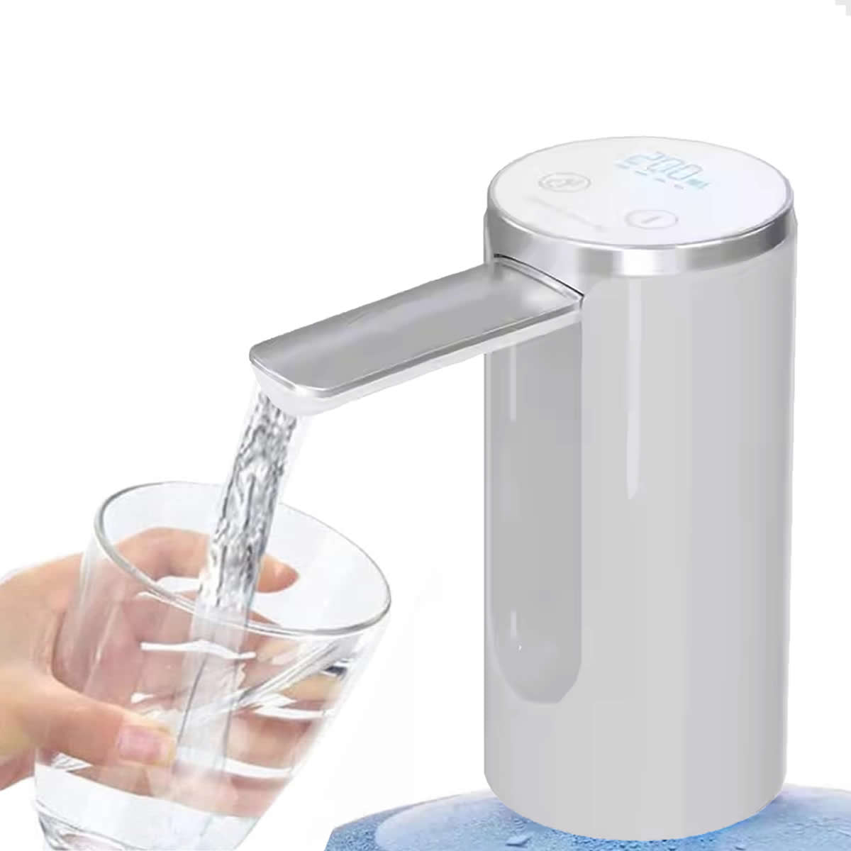 Bebedouro Bomba Galão De Água Elétrica 5 A 20 Litros Recarregável Usb Com Controle Digital do Fluxo de Água - Cor Branca