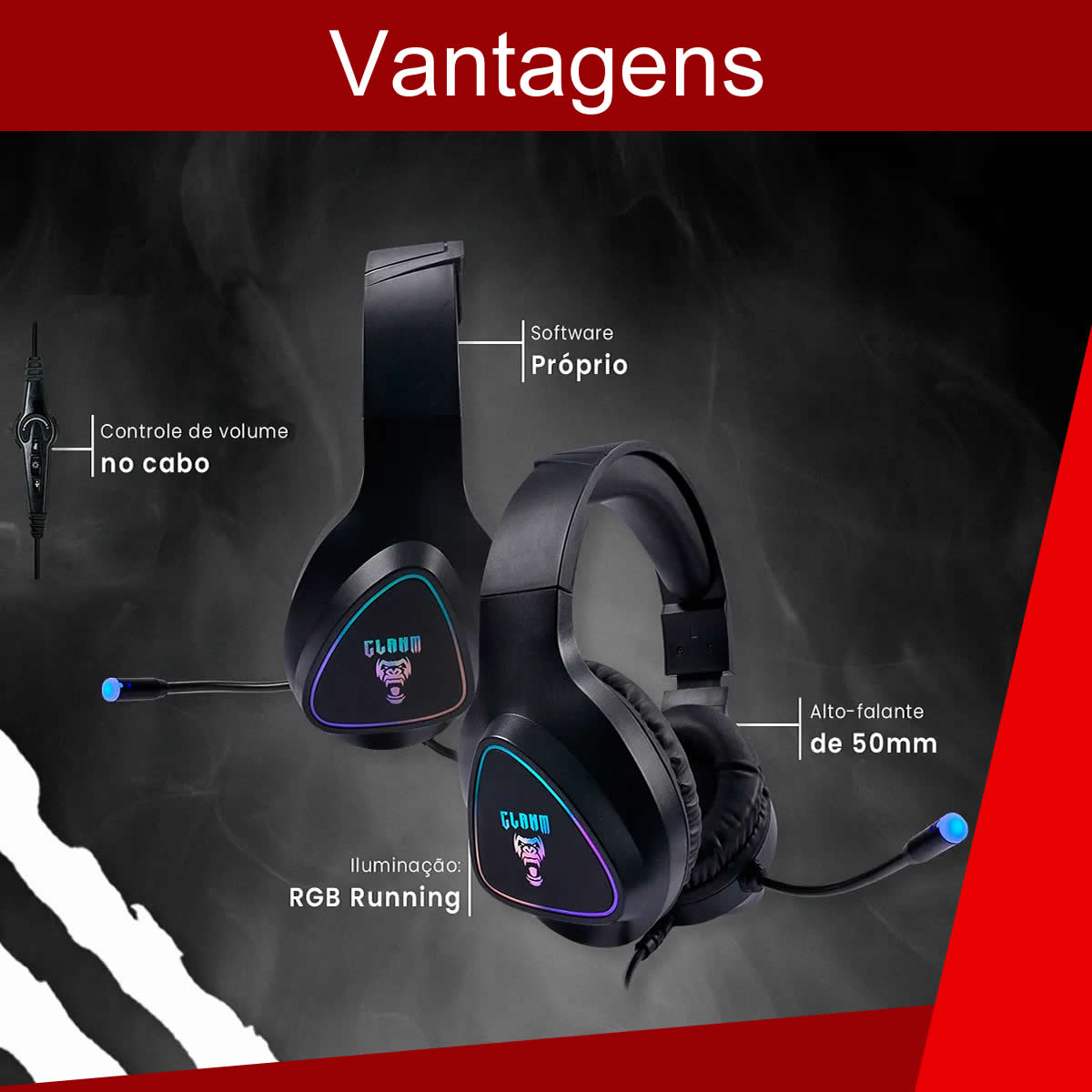 Headset Fone Gamer  Surround 7.1  Profissional Night Mount RGB Preto