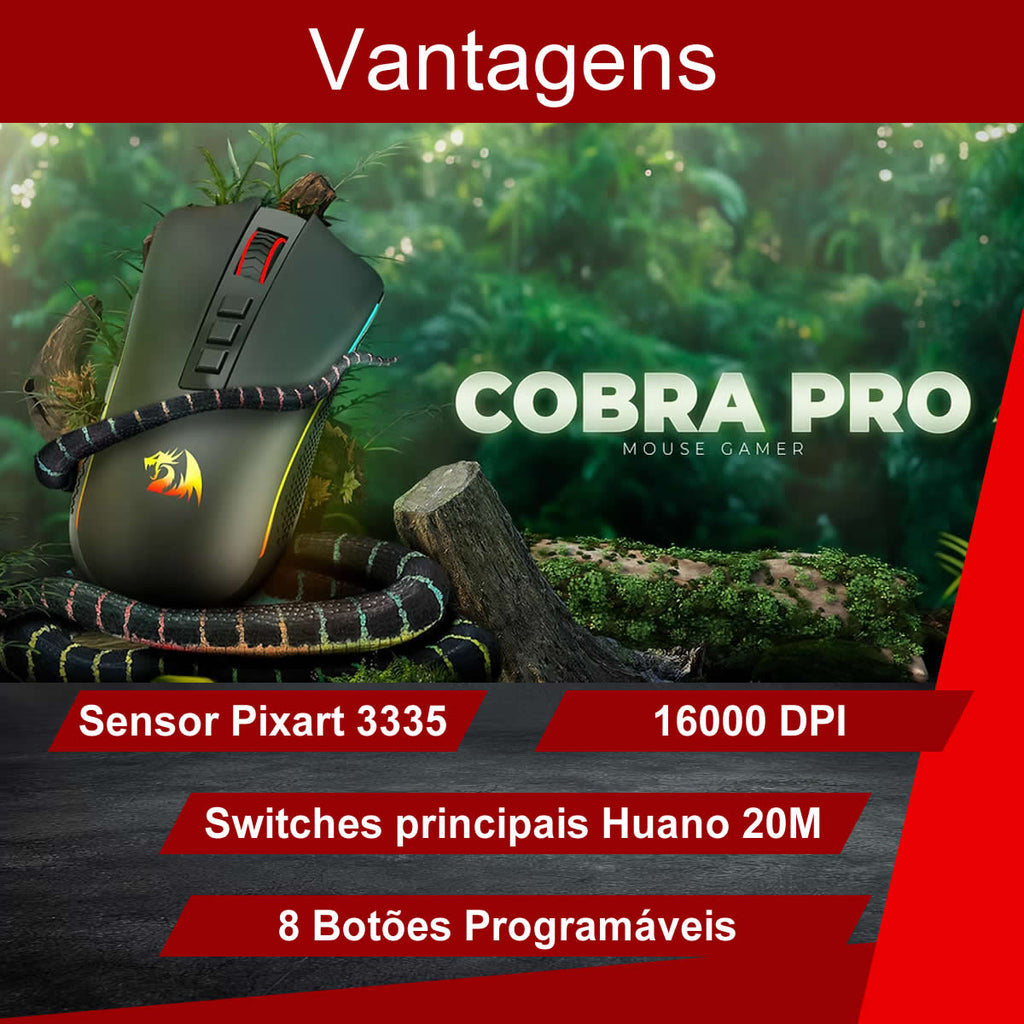 Mouse Gamer RBG Redragon Cobra Pro 16.000 DPI Preto M711-PRO