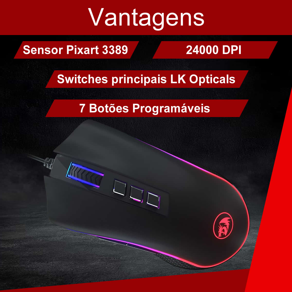 Mouse Gamer RGB Redragon King Cobra 2 V2 24.000 DPI Preto M711-FPS-1