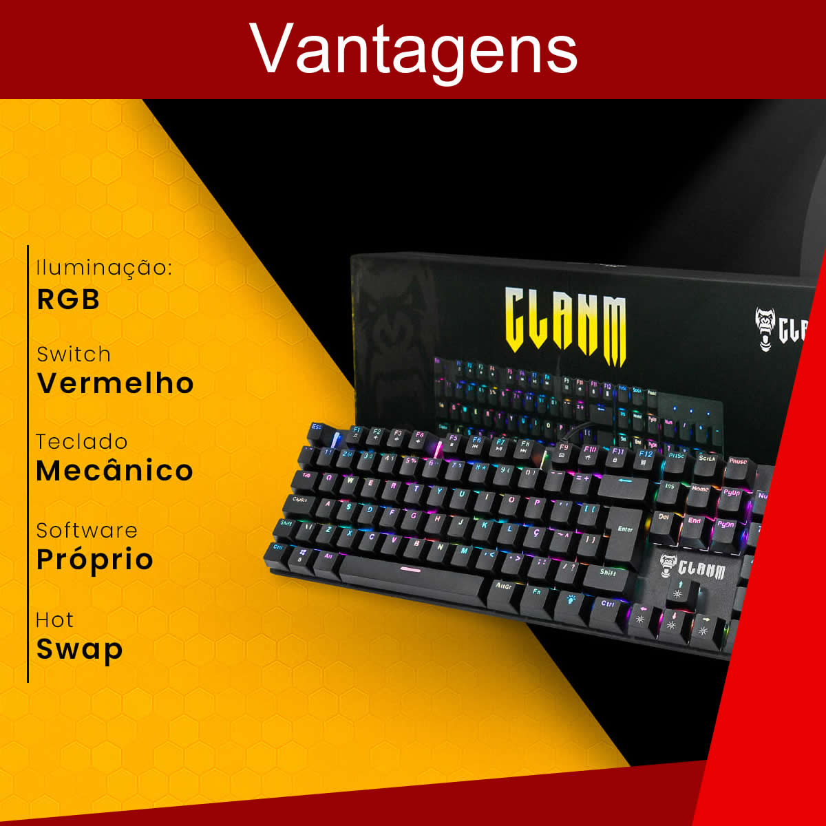 Teclado Gamer Mecânico RGB Full Size Profissional King Switch Red Anti-ghosting