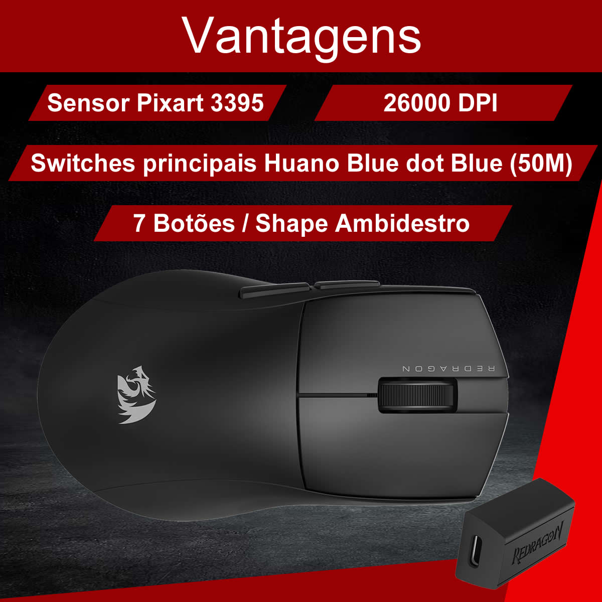 Mouse Gamer Sem Fio Redragon King Pro 4k 26.000 DPI Preto M916-PRO-4K