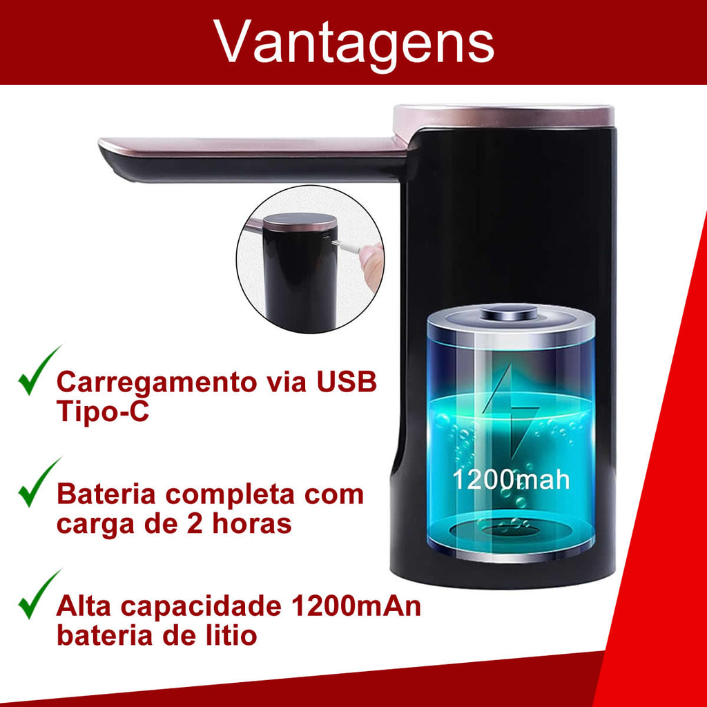 Bebedouro Bomba Galão De Água Elétrica 5 A 20 Litros Recarregável Usb Com Controle Digital do Fluxo de Água - Cor Preto