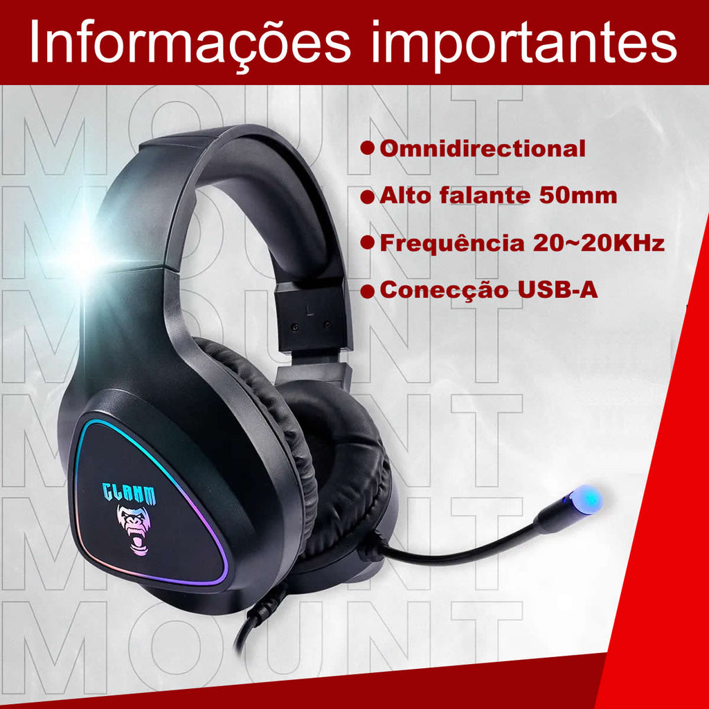 Headset Fone Gamer  Surround 7.1  Profissional Night Mount RGB Preto