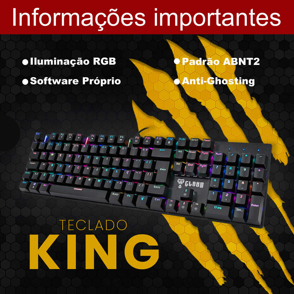 Teclado Gamer Mecânico RGB Full Size Profissional King Switch Red Anti-ghosting