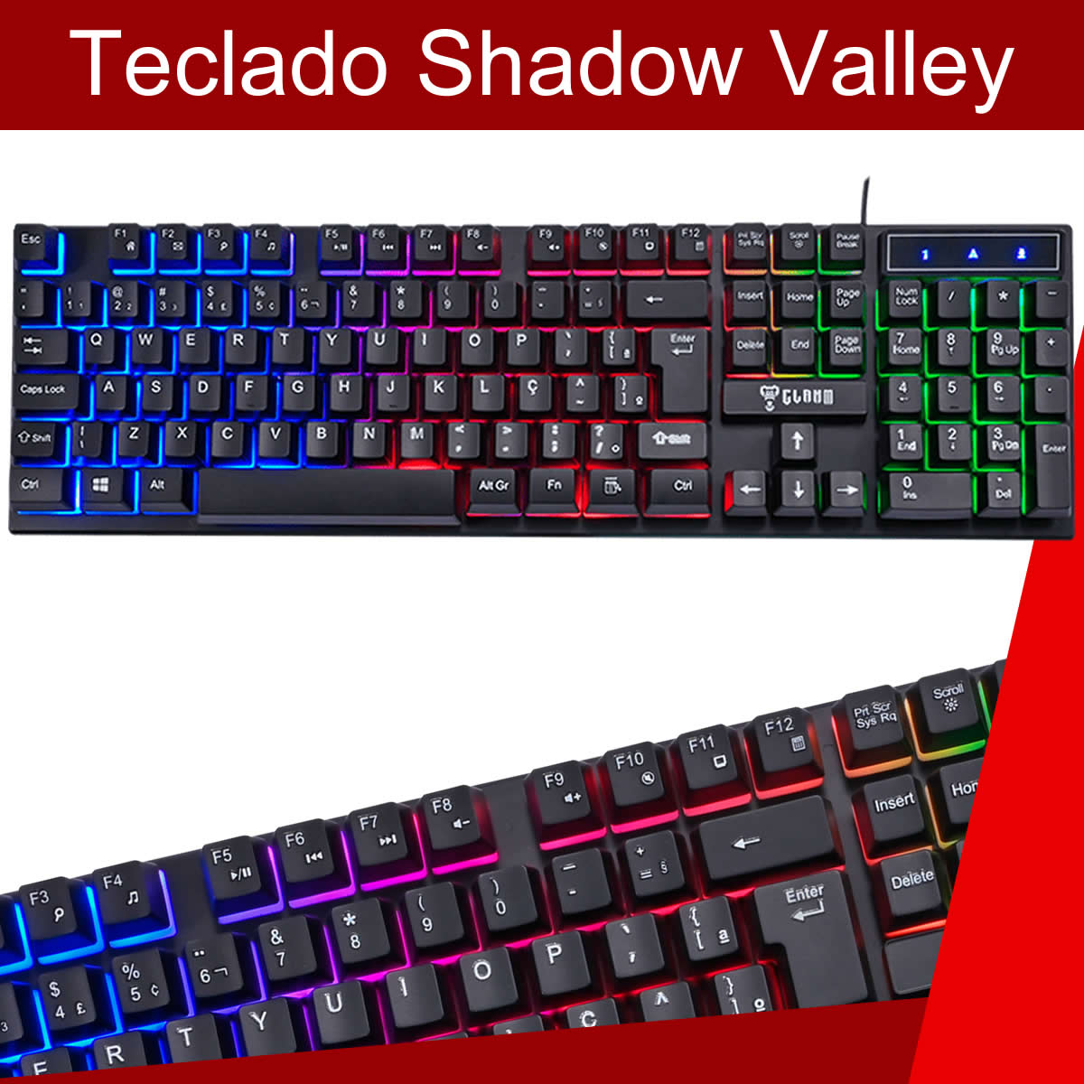 Kit Gamer Teclado Mouse Headset Mousepad Combo Nightmare USB Com Iluminação RGB Resistente a Água Teclas Multimidia Cor