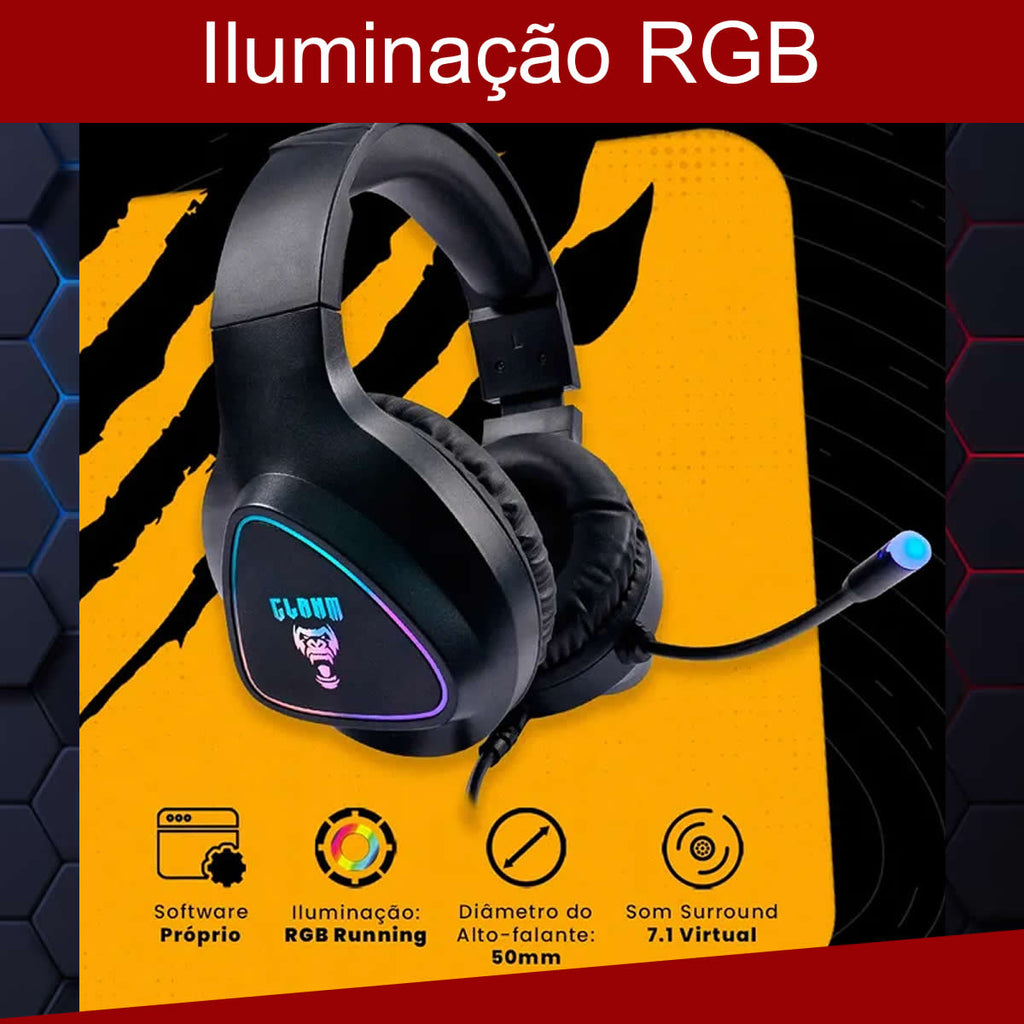 Headset Fone Gamer  Surround 7.1  Profissional Night Mount RGB Preto