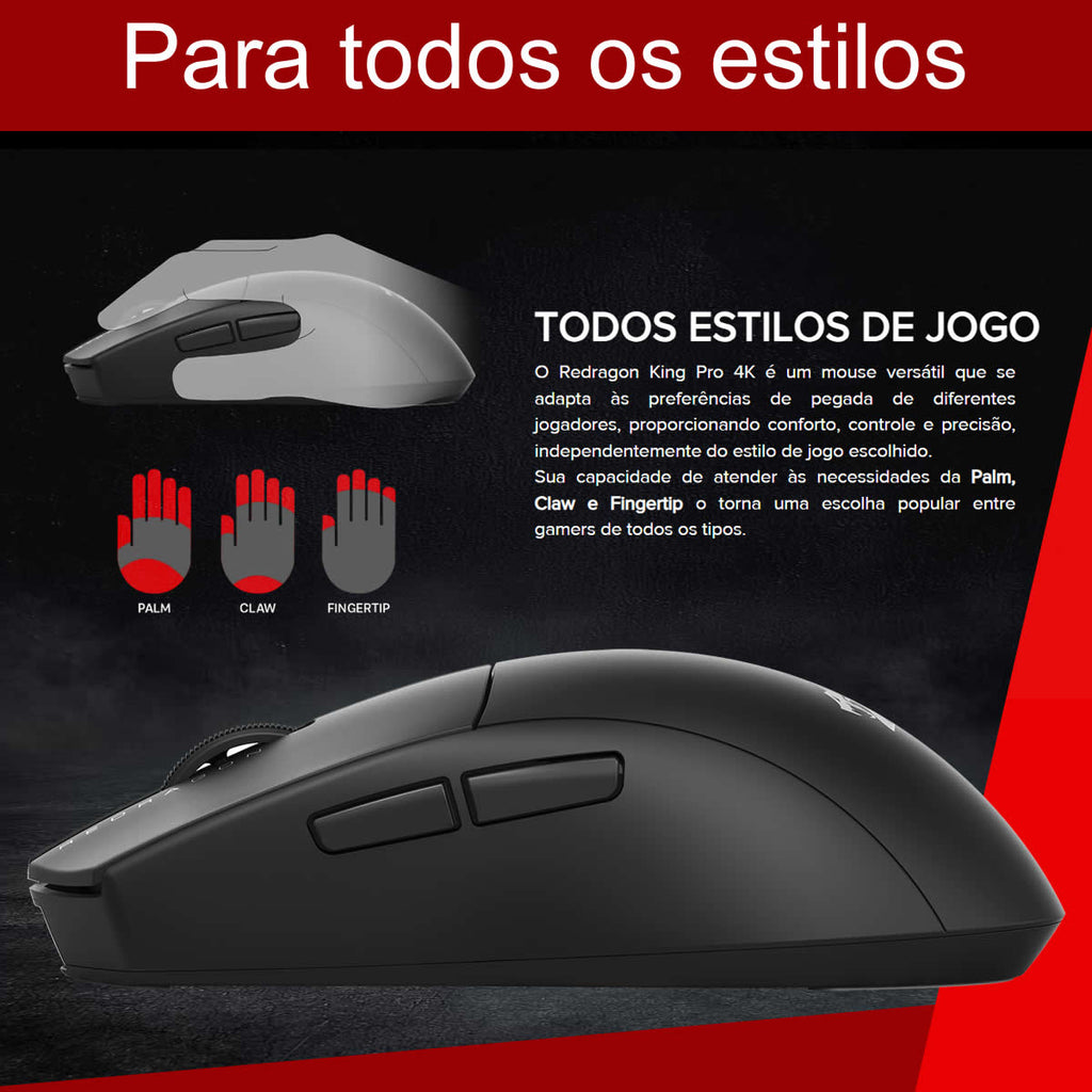 Mouse Gamer Sem Fio Redragon King Pro 4k 26.000 DPI Preto M916-PRO-4K