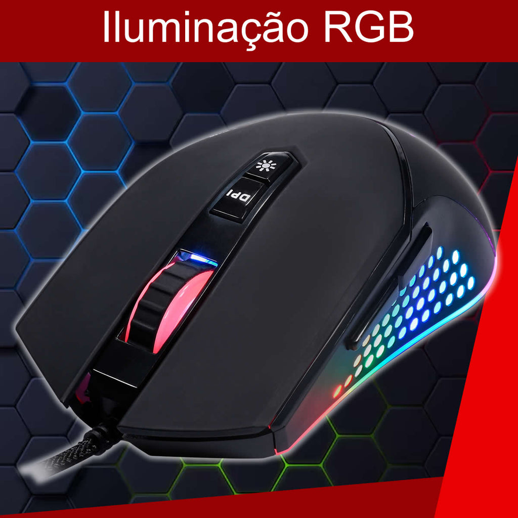 Mouse Gamer Profissional King USB 10.000 DPI com 7 Botões  e Iluminação RGB