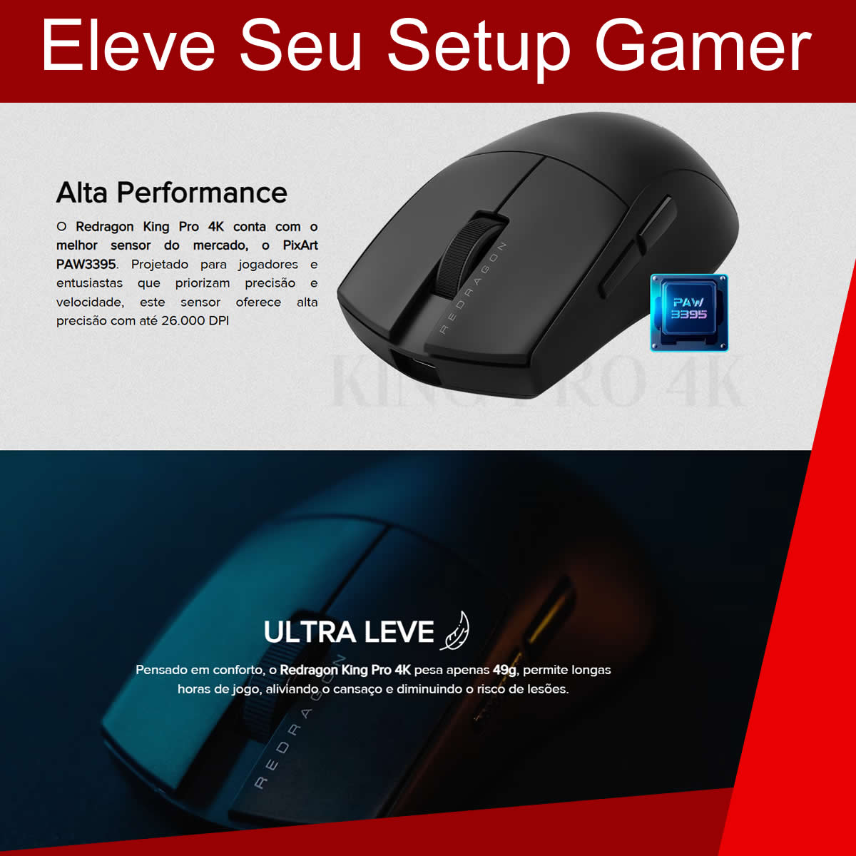 Mouse Gamer Sem Fio Redragon King Pro 4k 26.000 DPI Preto M916-PRO-4K