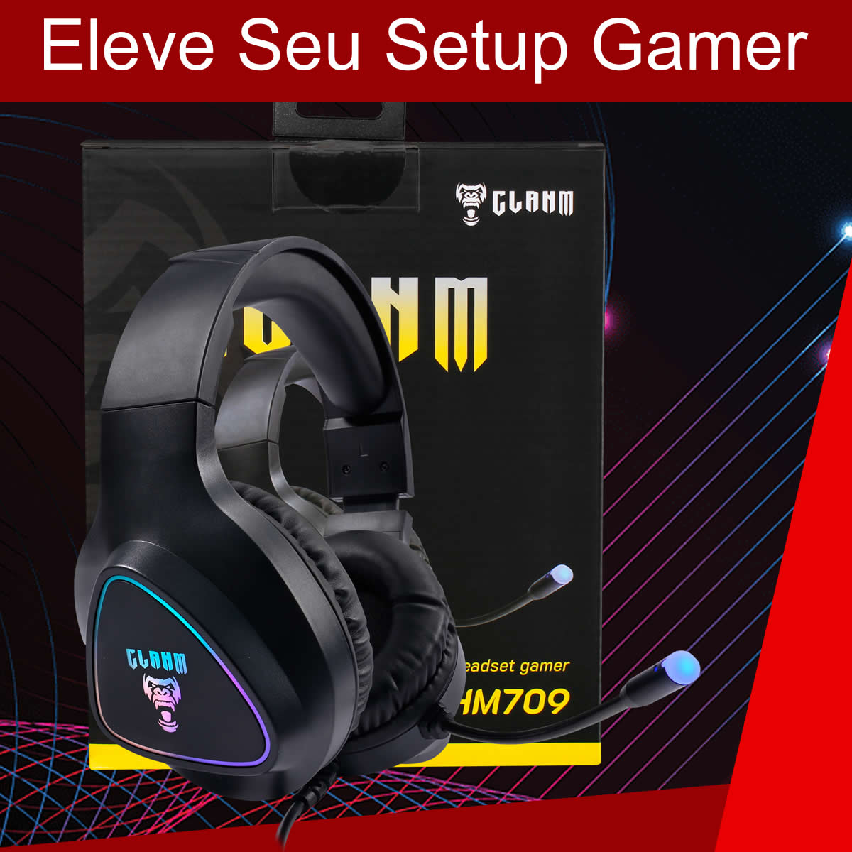 Headset Fone Gamer  Surround 7.1  Profissional Night Mount RGB Preto