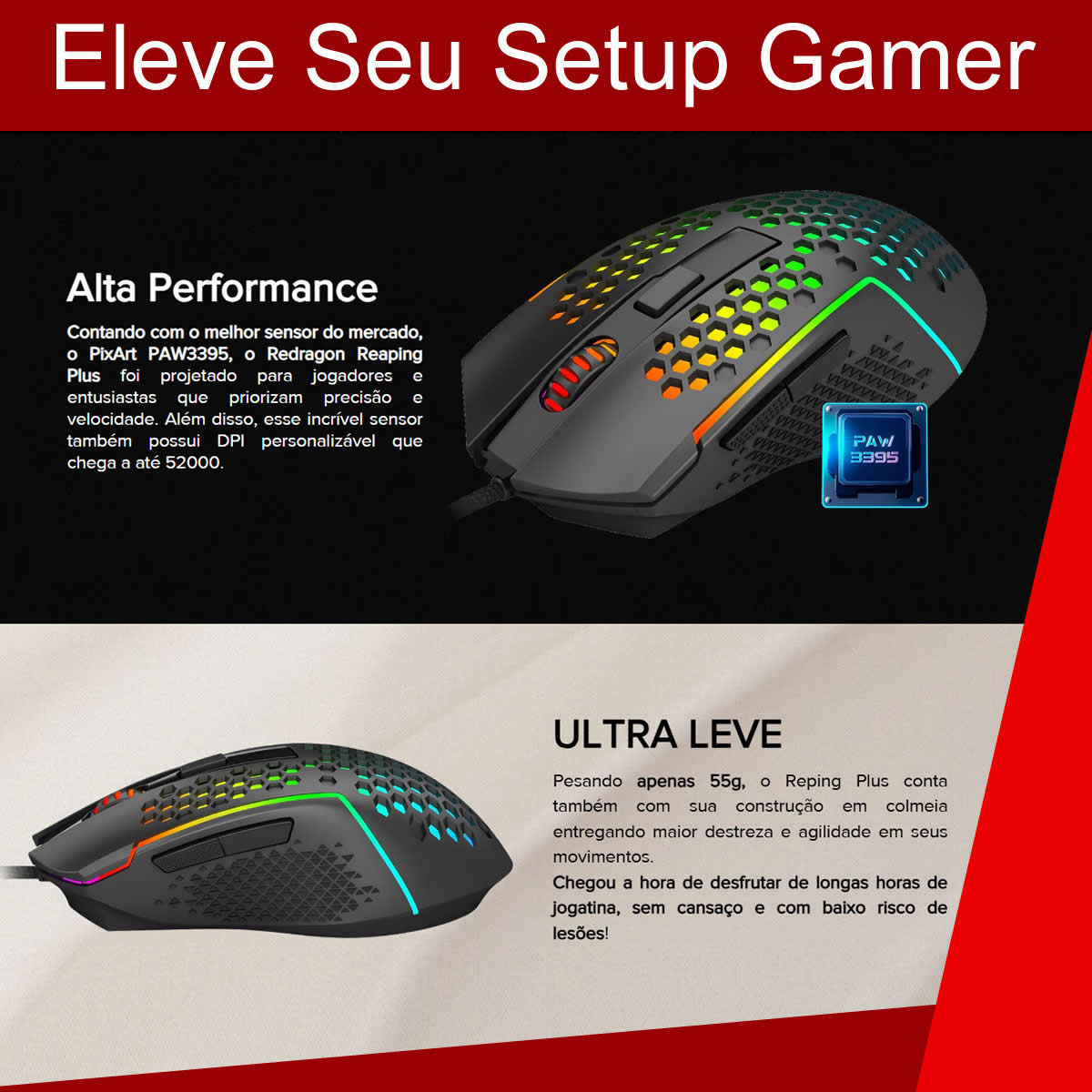 Mouse Gamer RBG Redragon Reaping plus 52000 DPI M987P-K