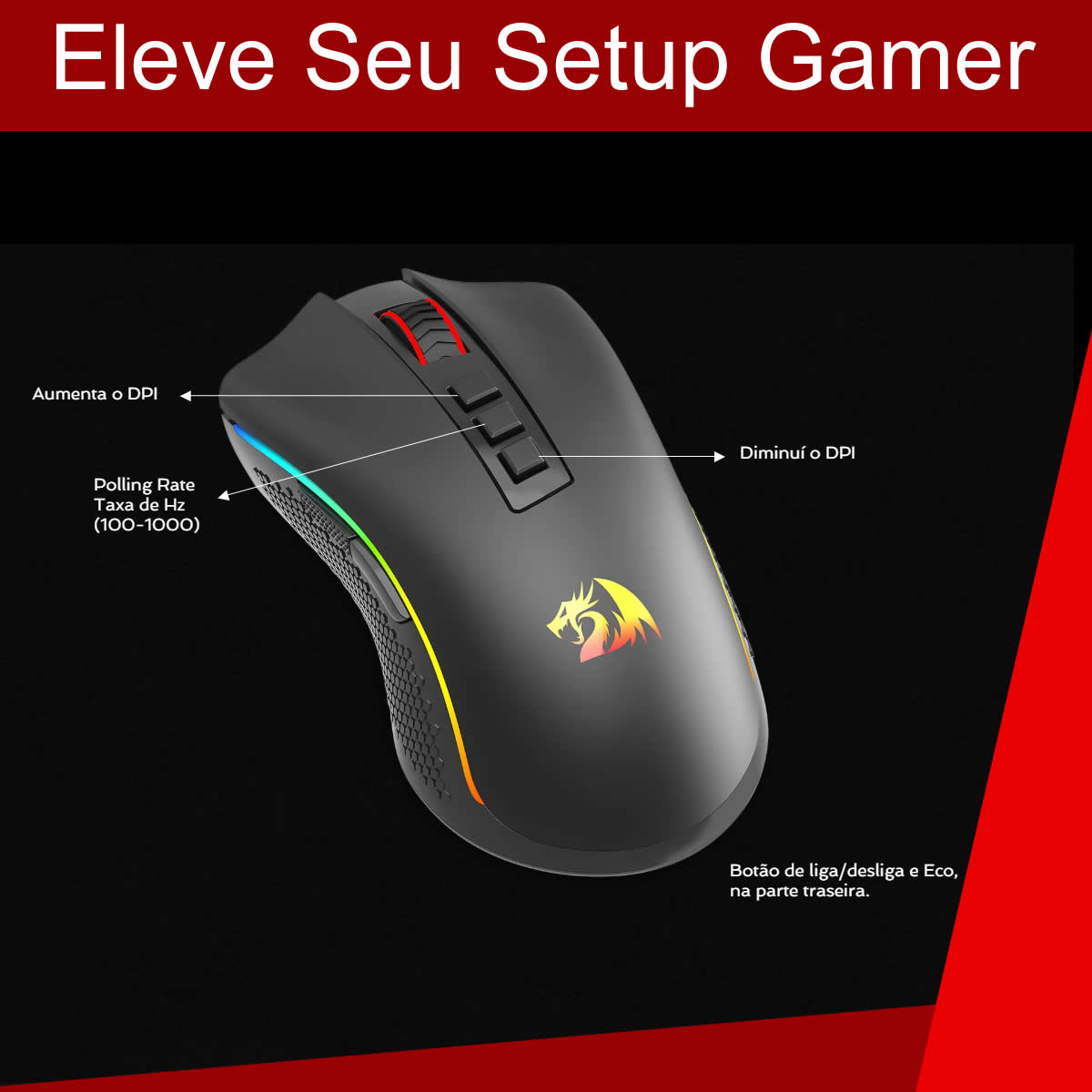 Mouse Gamer RBG Redragon Cobra Pro 16.000 DPI Preto M711-PRO