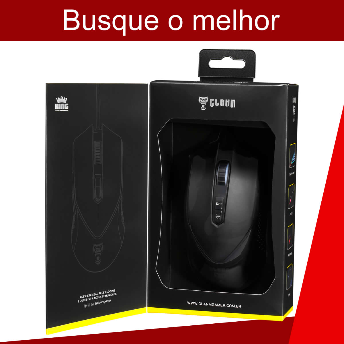 Mouse Gamer Profissional King USB 10.000 DPI com 7 Botões  e Iluminação RGB