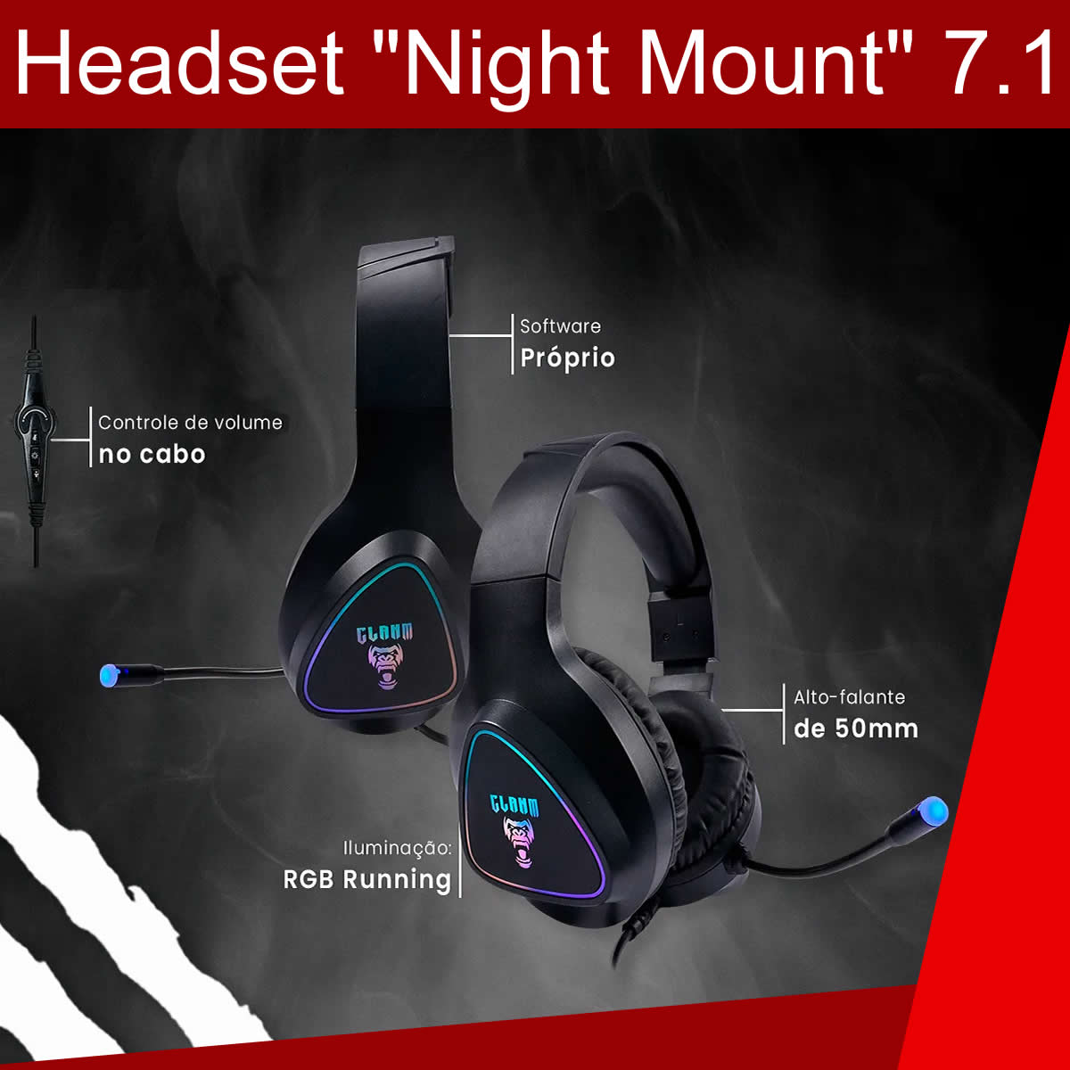 Kit Gamer Profissional Teclado Mecânico Full Size Mouse 10.000 DPI Headset Surround 7.1 Mousepad 90x30cm