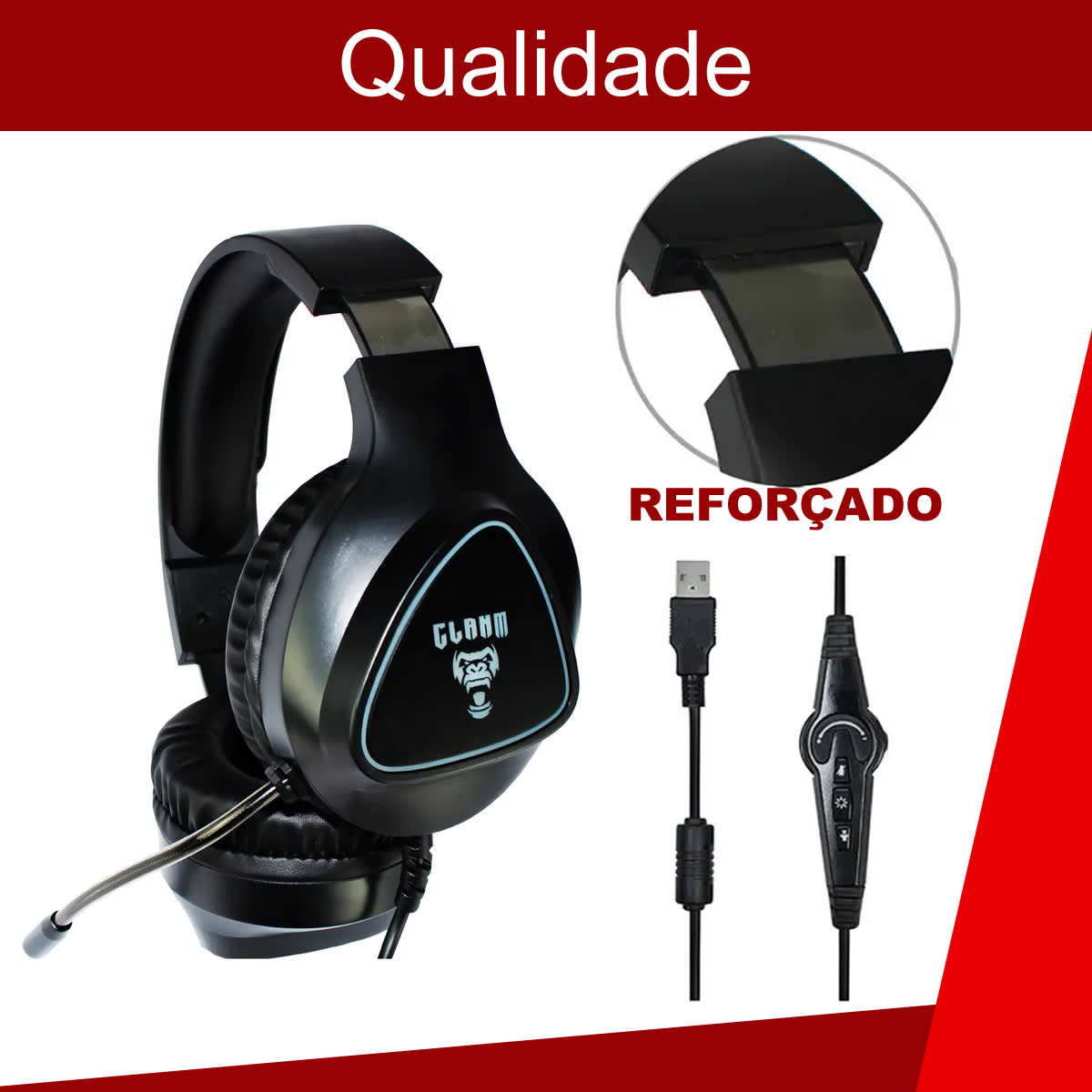 Headset Fone Gamer  Surround 7.1  Profissional Night Mount RGB Preto