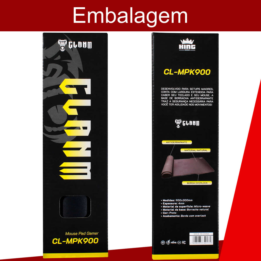 Mousepad Gamer King 90x30cm Antiderrapante Resistente a Água Borda Overlock