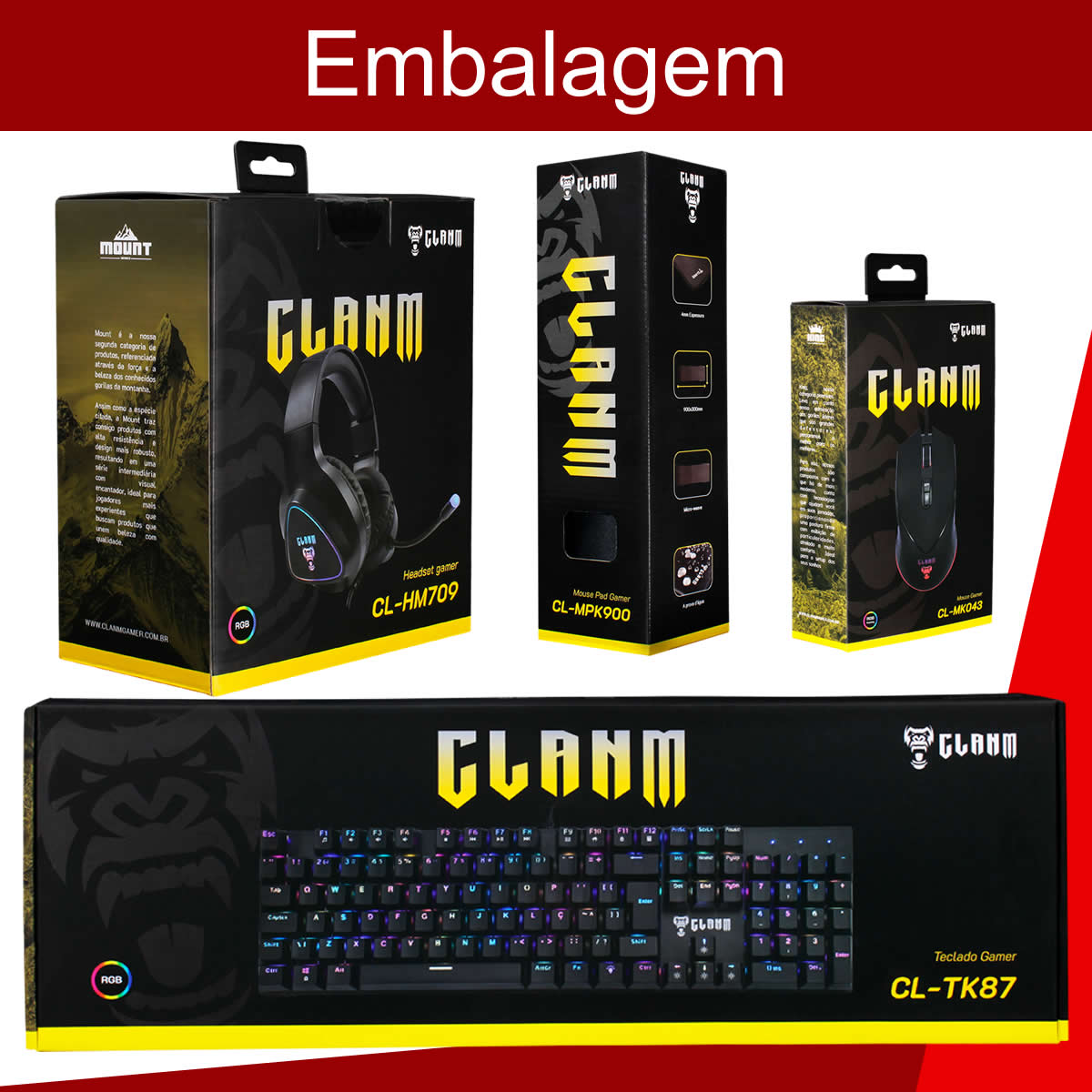 Kit Gamer Profissional Teclado Mecânico Full Size Mouse 10.000 DPI Headset Surround 7.1 Mousepad 90x30cm