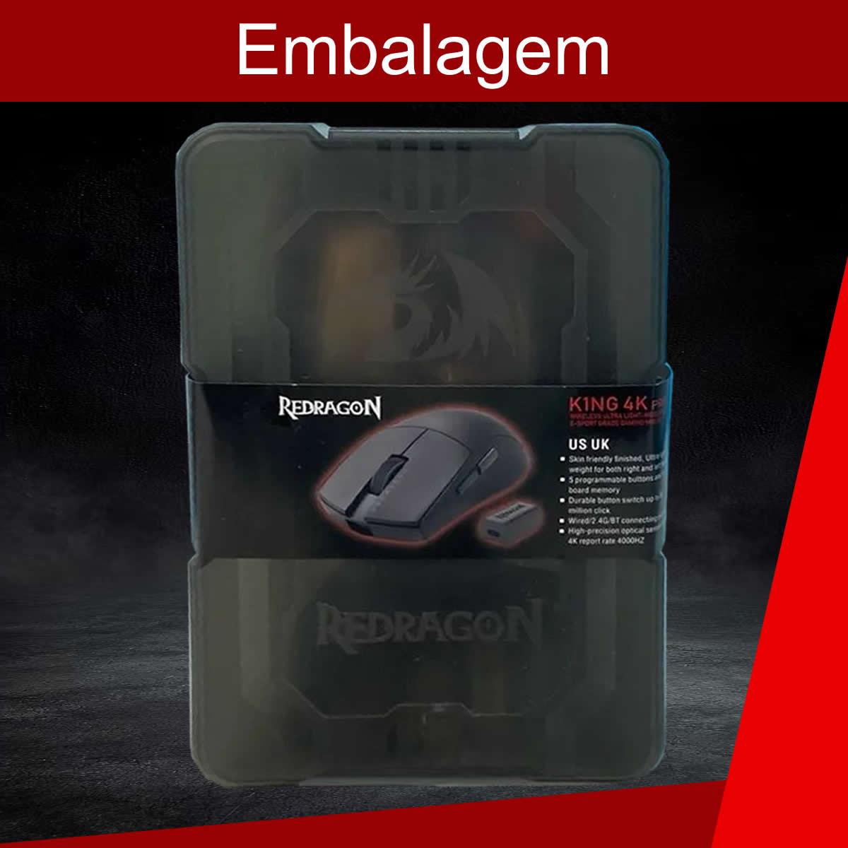 Mouse Gamer Sem Fio Redragon King Pro 4k 26.000 DPI Preto M916-PRO-4K