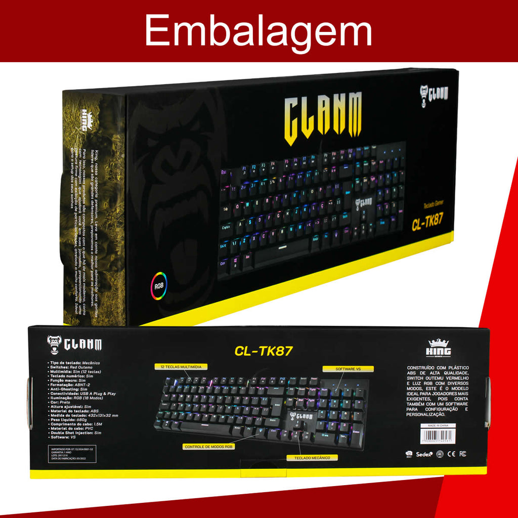 Teclado Gamer Mecânico RGB Full Size Profissional King Switch Red Anti-ghosting