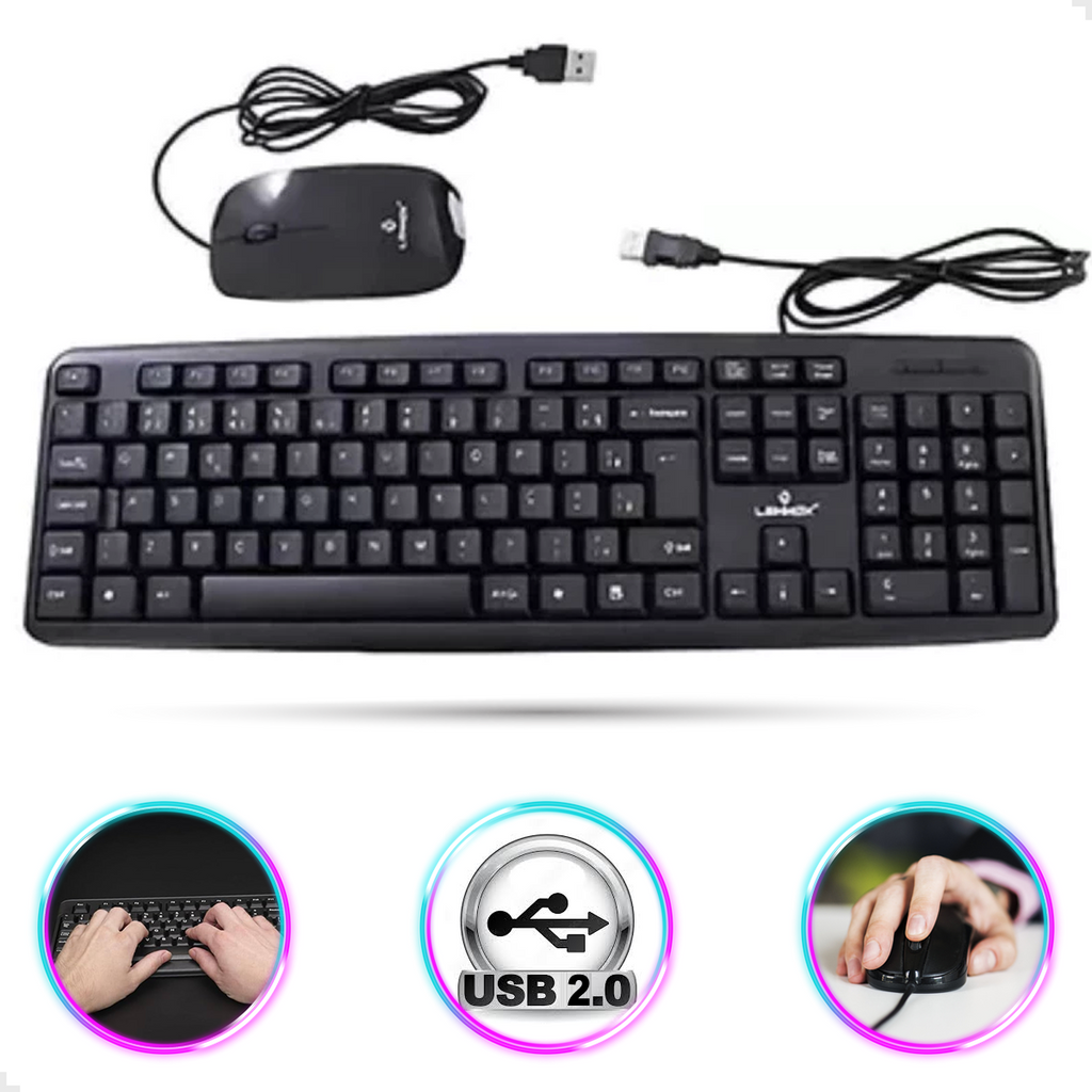 Kit Teclado E Mouse Para Computador Com Fio Usb Design Ergonomico Confort, Para Uso em Escritorios ou Jogos