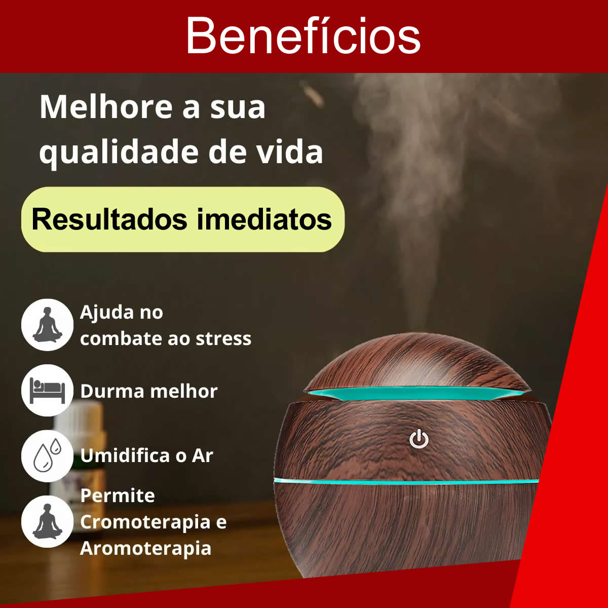 Difusor de Aroma Eletrico USB Umidificador de Ar Ultrassonico Purificador Aromatizador ate 4 horas de Uso Com Led 7 Core