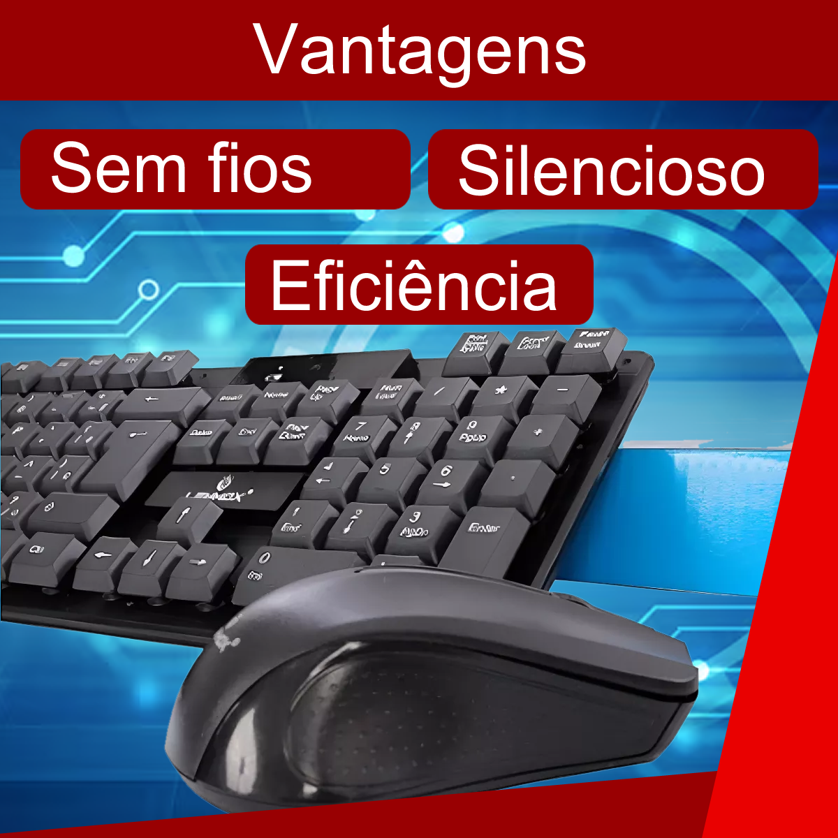 Teclado E Mouse Sem Fio Wireless 2.4g Usb Confort Escritorio Jogos, Plug and Play, Alimentação por Pilhas, Design Modern