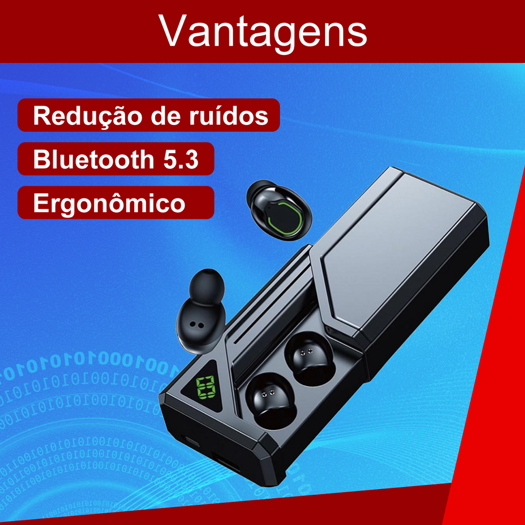 Fone Bluetooth 5.3 Sports Tws Sem Fios Earbuds Digital Com Sistema de Redução de Ruidos Cor Preto