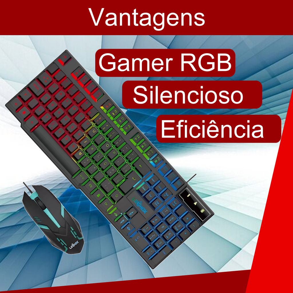 Kit Teclado E Mouse Gamer Iluminação Rgb Com Fio Usb Semi Mecânico Confortável e Design Moderno