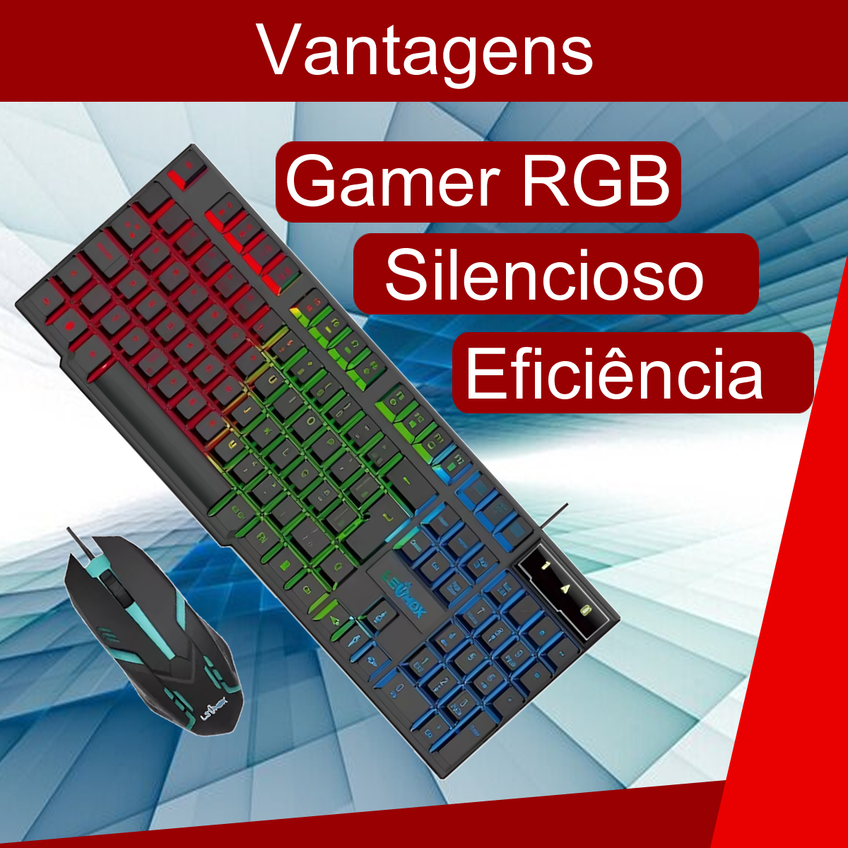 Kit Teclado E Mouse Gamer Iluminação Rgb Com Fio Usb Semi Mecânico Confortável e Design Moderno