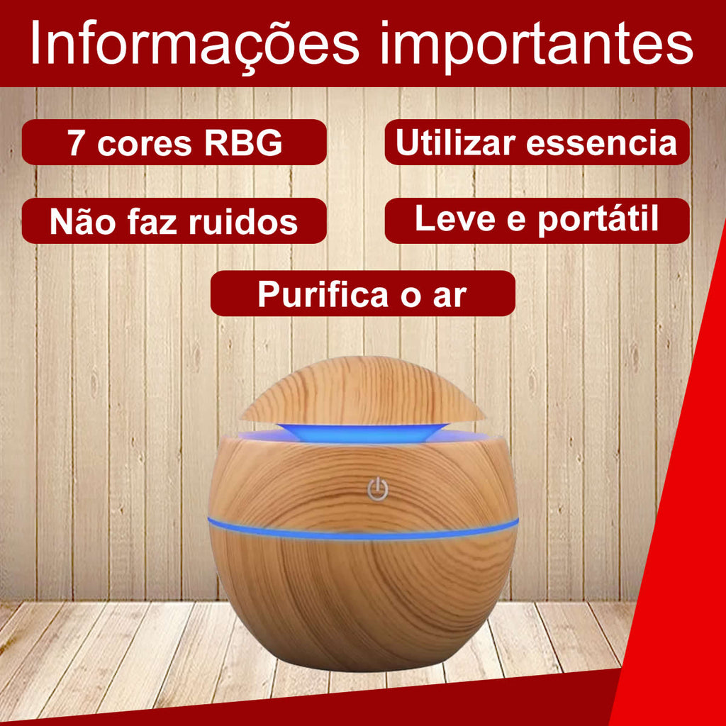 Difusor de Aroma Eletrico USB Umidificador de Ar Ultrassonico Purificador Aromatizador até 4 horas de Uso Com Led 7 Core