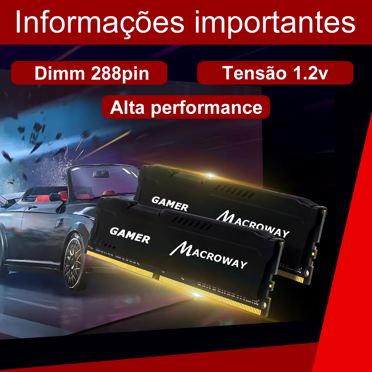 Memoria DDR4 32GB Gamer (2x16gb) 3200mhz Cl22 288pin Macroway, Com Dissipador de Calor de Alta Performance, Cor Preto