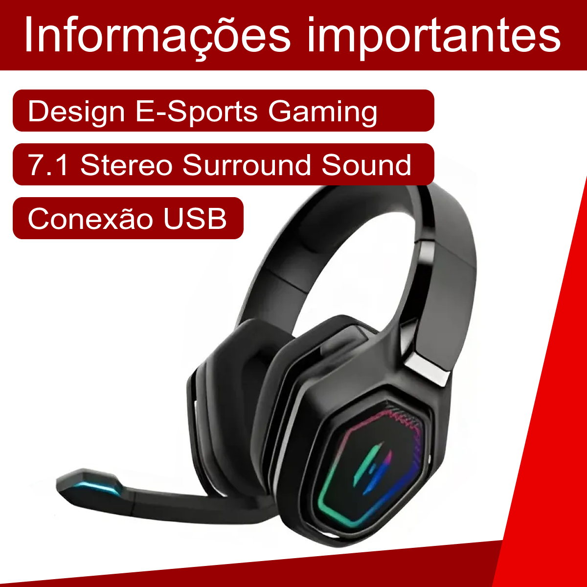 Fone Gamer Headset F3 Profissional 7.1 Com Fio Usb e Iluminação Led Para Pc Xbox One Ps4 Celular Com Sistema de Resução