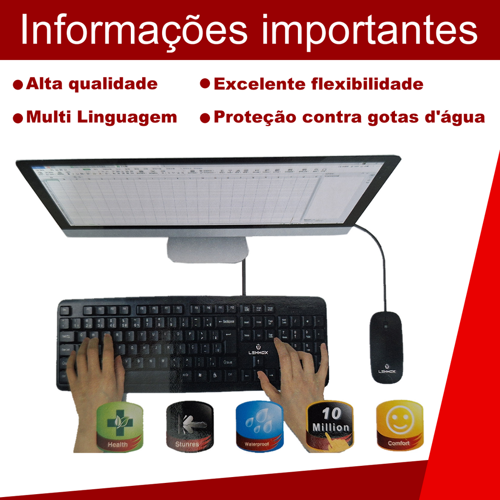 Kit Teclado E Mouse Para Computador Com Fio Usb Design Ergonomico Confort, Para Uso em Escritorios ou Jogos