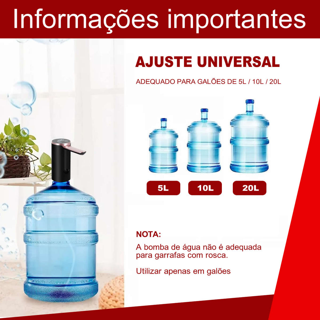 Bebedouro Bomba Galão De Água Elétrica 5 A 20 Litros Recarregável Usb Com Controle Digital do Fluxo de Água - Cor Preto