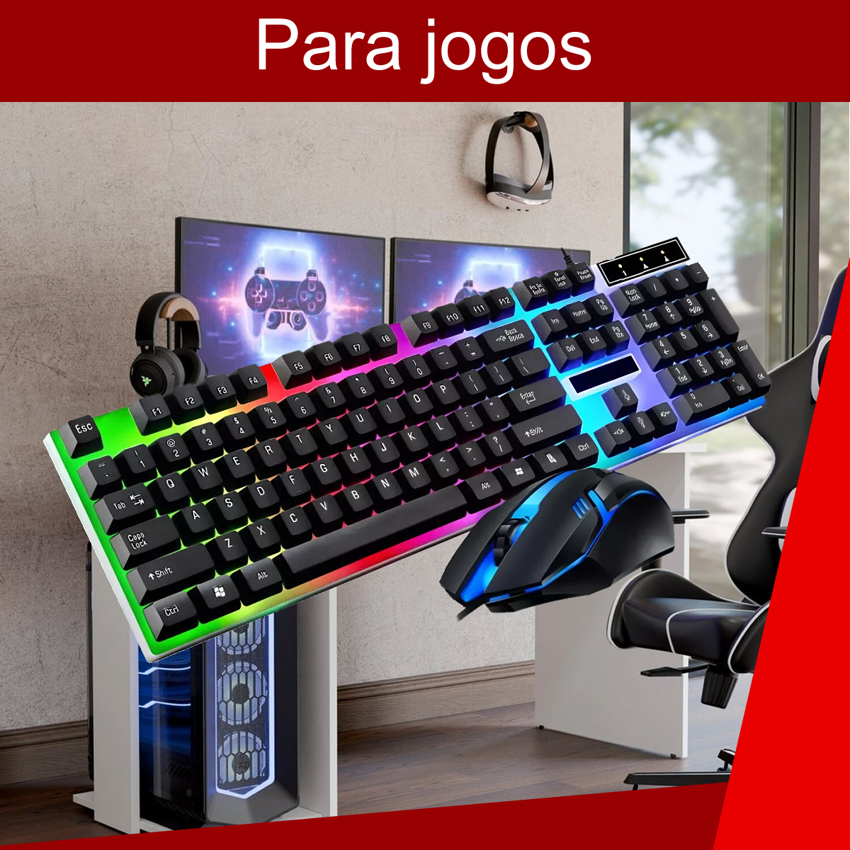 Kit Teclado E Mouse Gamer Iluminação Rgb Com Fio Usb Semi Mecânico Confortável e Design Moderno