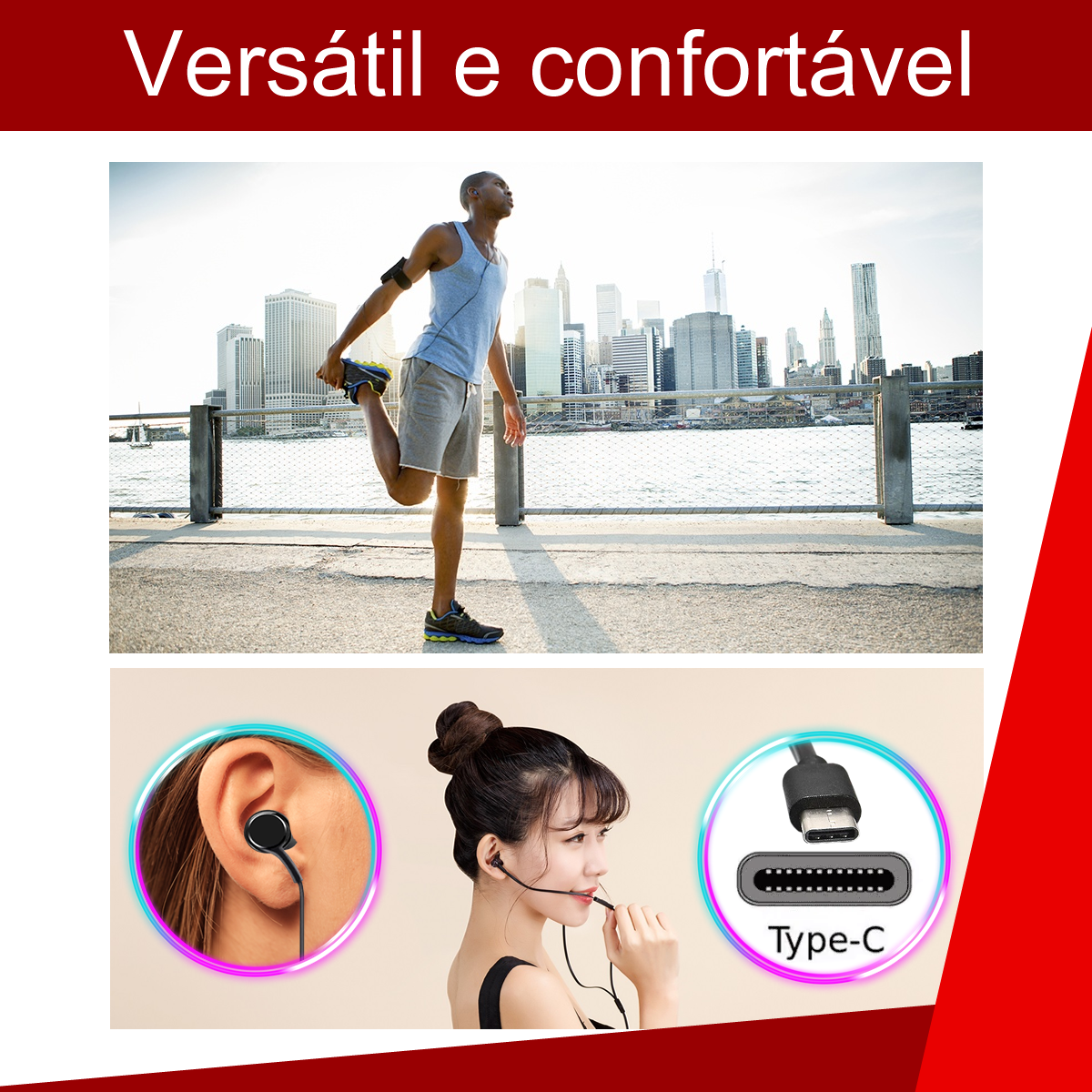 Fone de Ouvido Tipo C com Fio intra-auricular Com Microfone e Controle de Volume Integrado, Atende Chamadas, Compatavel