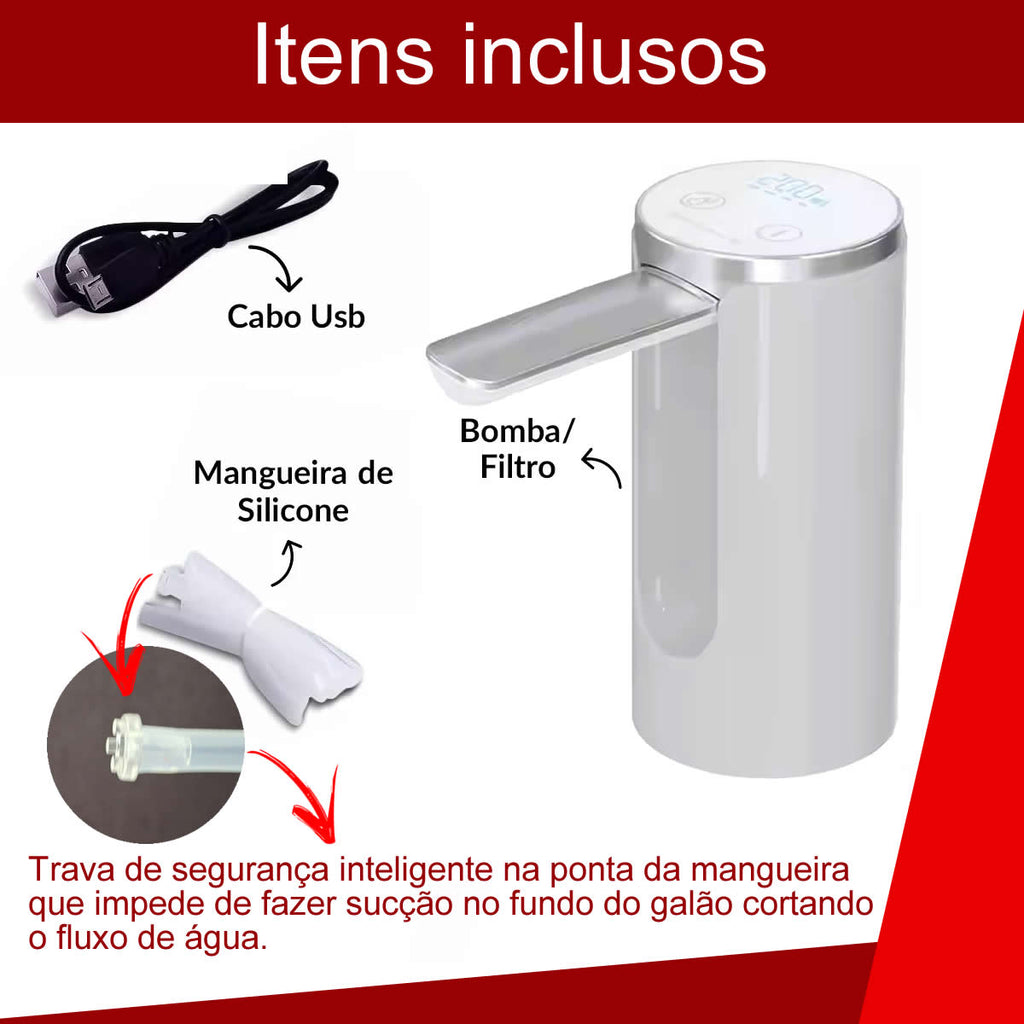 Bebedouro Bomba Galão De Água Elétrica 5 A 20 Litros Recarregável Usb Com Controle Digital do Fluxo de Água - Cor Branca