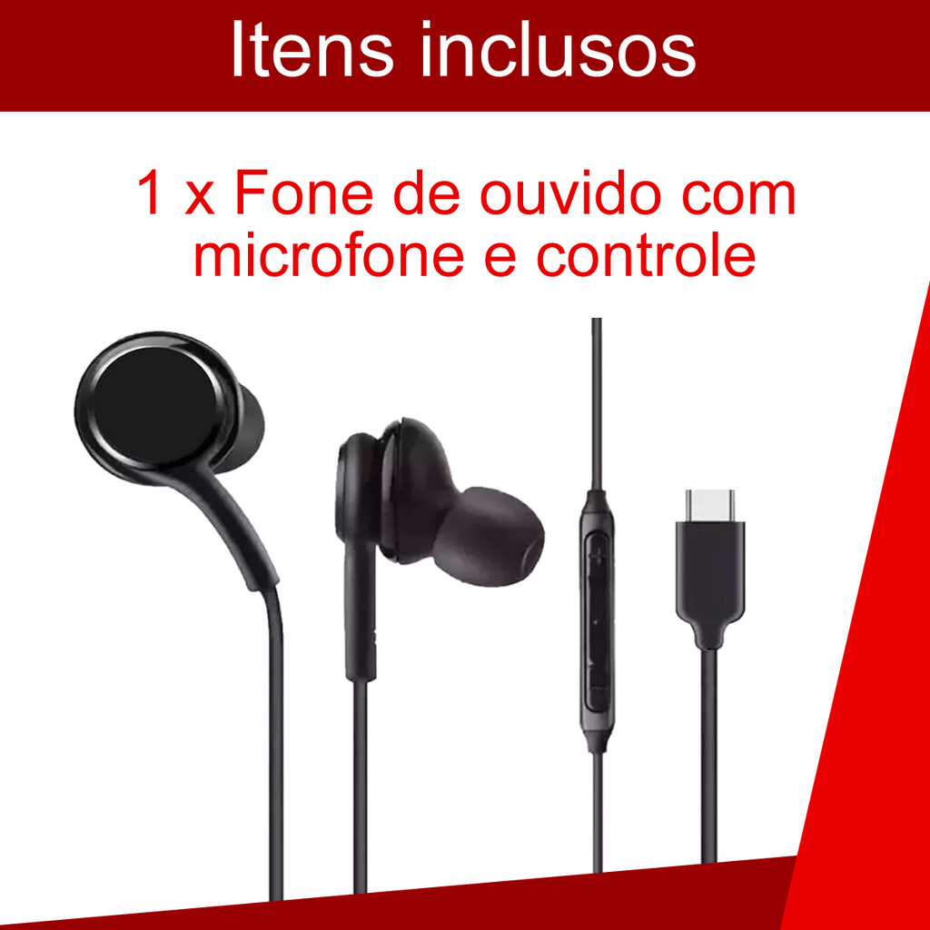 Fone de Ouvido Tipo C com Fio intra-auricular Com Microfone e Controle de Volume Integrado, Atende Chamadas, Compatavel