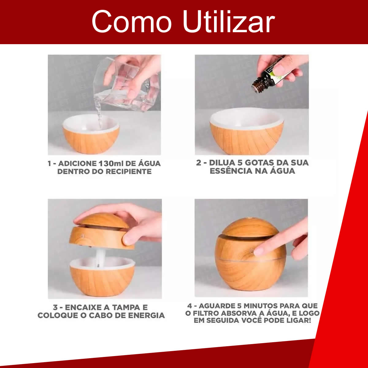 Difusor de Aroma Eletrico USB Umidificador de Ar Ultrassonico Purificador Aromatizador até 4 horas de Uso Com Led 7 Core