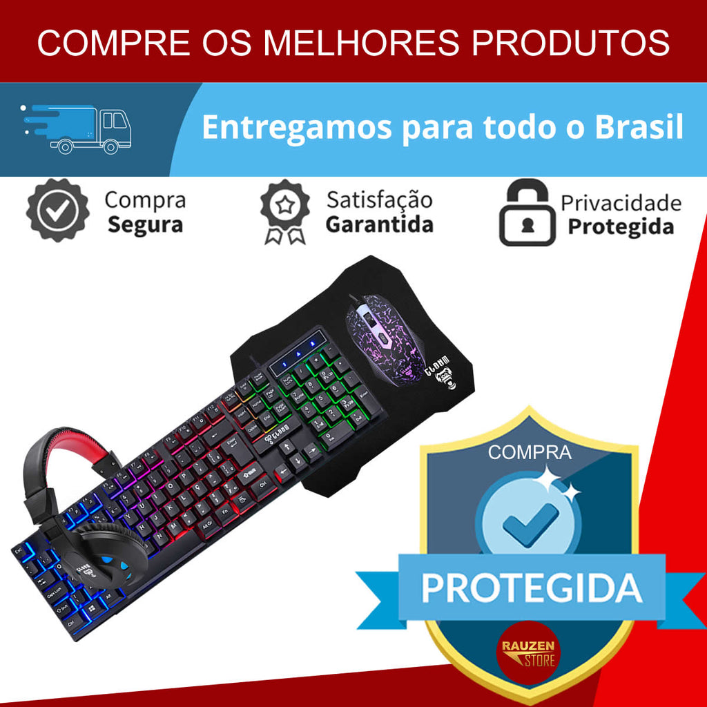 Kit Gamer Teclado Mouse Headset Mousepad Combo Nightmare USB Com Iluminação RGB Resistente a Água Teclas Multimidia Cor