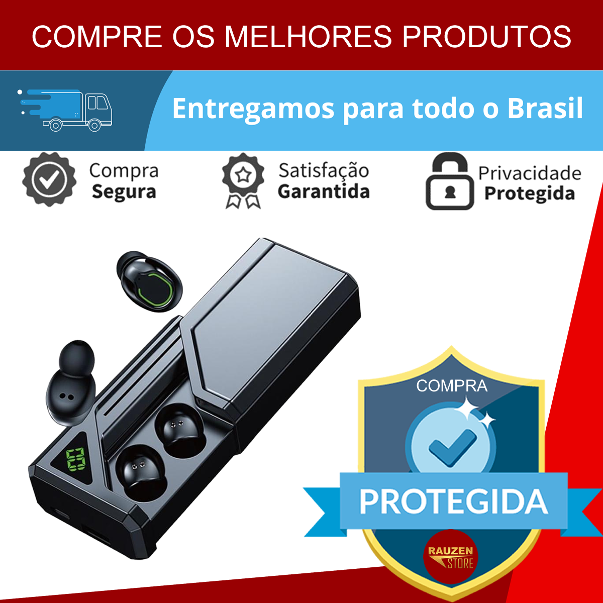 Fone Bluetooth 5.3 Sports Tws Sem Fios Earbuds Digital Com Sistema de Redução de Ruidos Cor Preto