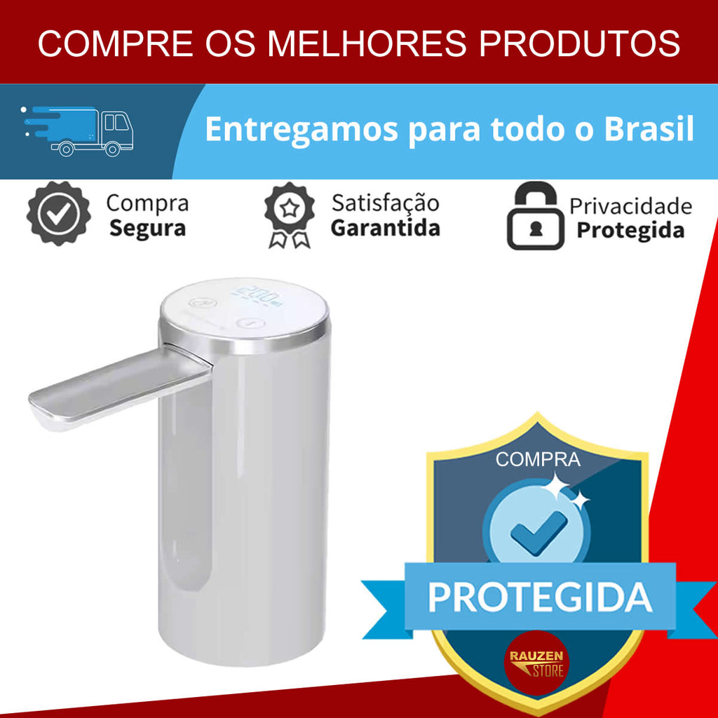 Bebedouro Bomba Galão De Água Elétrica 5 A 20 Litros Recarregável Usb Com Controle Digital do Fluxo de Água - Cor Branca