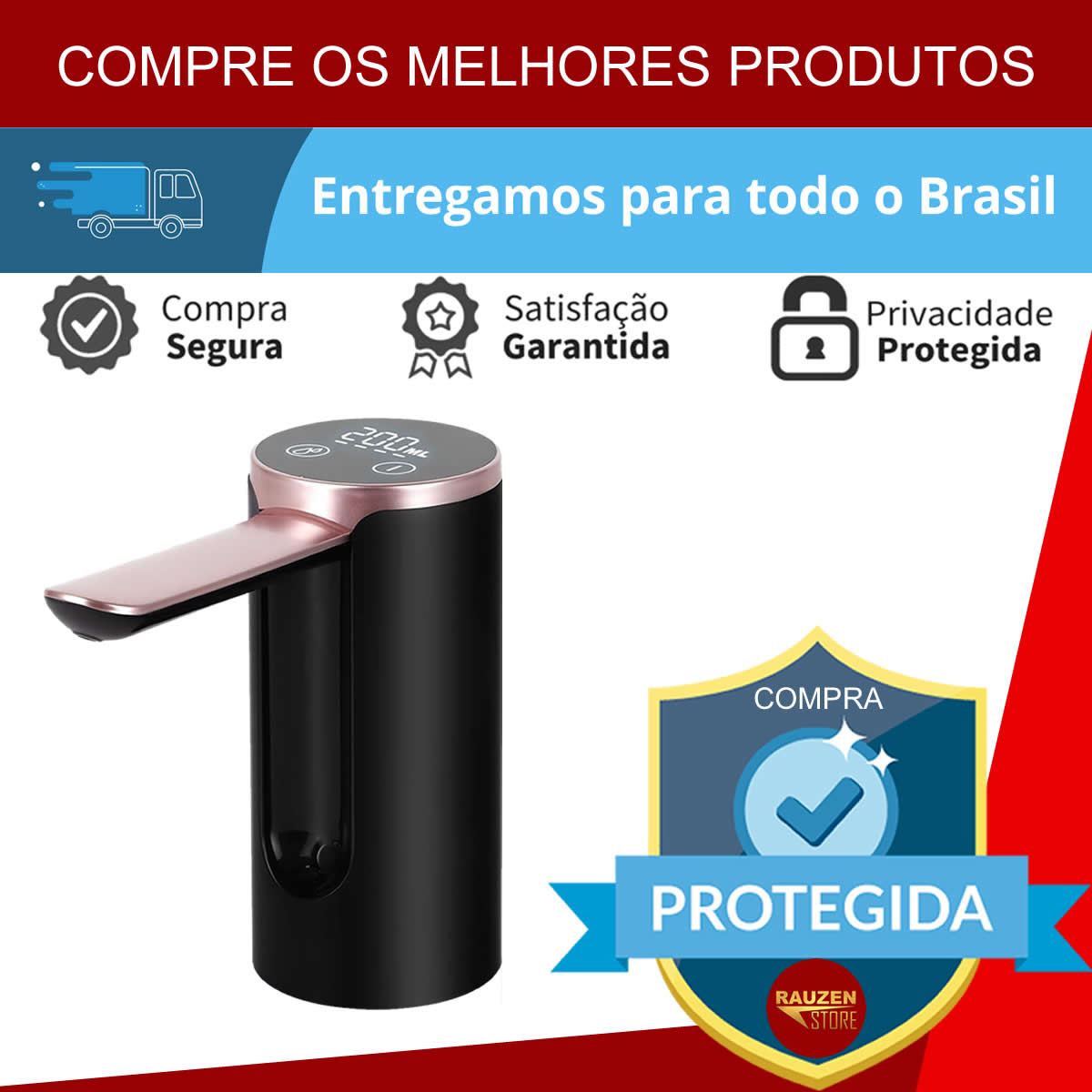 Bebedouro Bomba Galão De Água Elétrica 5 A 20 Litros Recarregável Usb Com Controle Digital do Fluxo de Água - Cor Preto