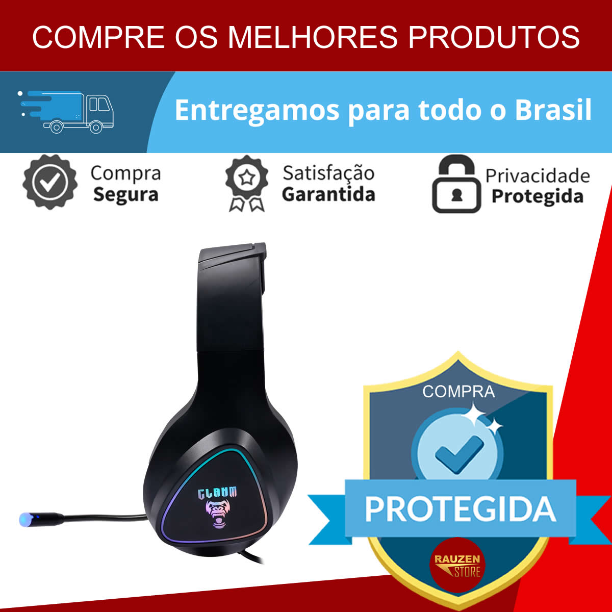 Headset Fone Gamer  Surround 7.1  Profissional Night Mount RGB Preto