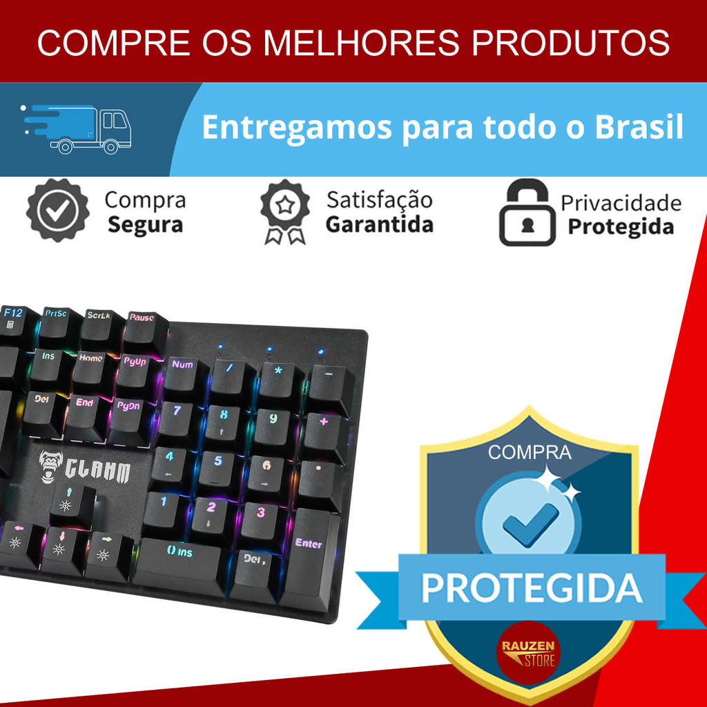 Teclado Gamer Mecânico RGB Full Size Profissional King Switch Red Anti-ghosting