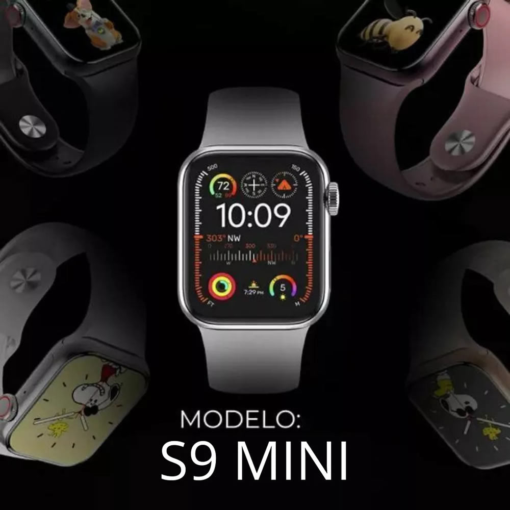 Relógio Inteligente Smartwatch S9 Mini Série 10 2024 Caixa Rosa Pulseira Rosa Bisel Rosa Desenho Da Pulseira Lisa