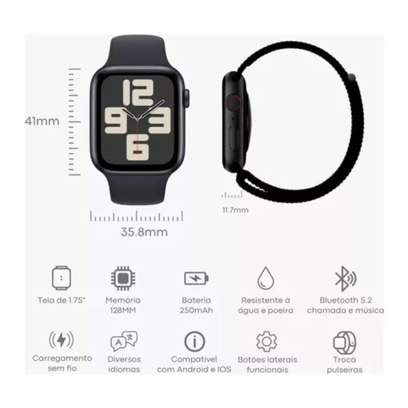 Relógio Inteligente Smartwatch S9 Mini Série 10 2024 Caixa Rosa Pulseira Rosa Bisel Rosa Desenho Da Pulseira Lisa