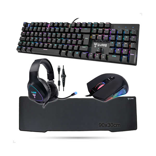 Kit Gamer Profissional Teclado Mecânico Full Size Mouse 10.000 DPI Headset Surround 7.1 Mousepad 90x30cm