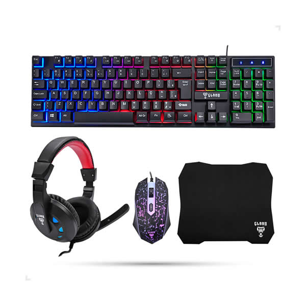 Kit Gamer Teclado Mouse Headset Mousepad Combo Nightmare USB Com Iluminação RGB Resistente a Água Teclas Multimidia Cor